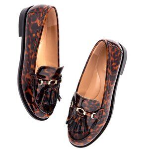 Talbots Laura Patent Leather Animal Print Leopard Tassel Loafers 5M